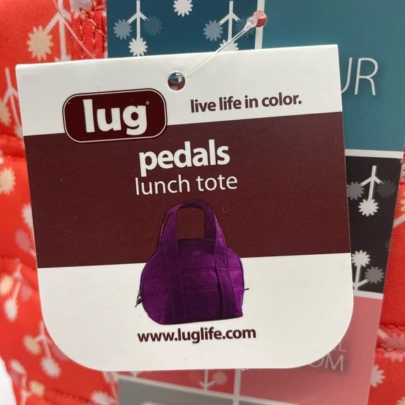 Lug Pedals Lunch Tote - Vibrant peach coral & white, insulated zipper tote OS - Picture 2 of 7